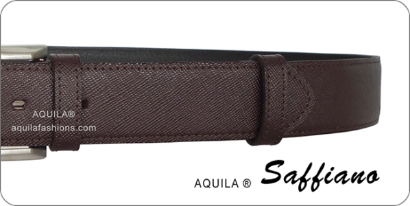 Aquila dark brown saffiano leather belts